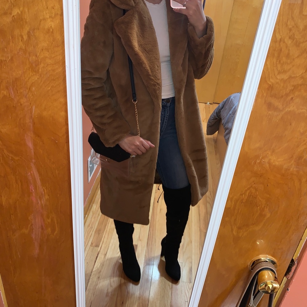 Long faux fur outerwear coat